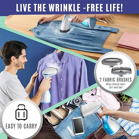 3-in-1 Portable Garment Steamer + Lint Remover + Fabric Brush